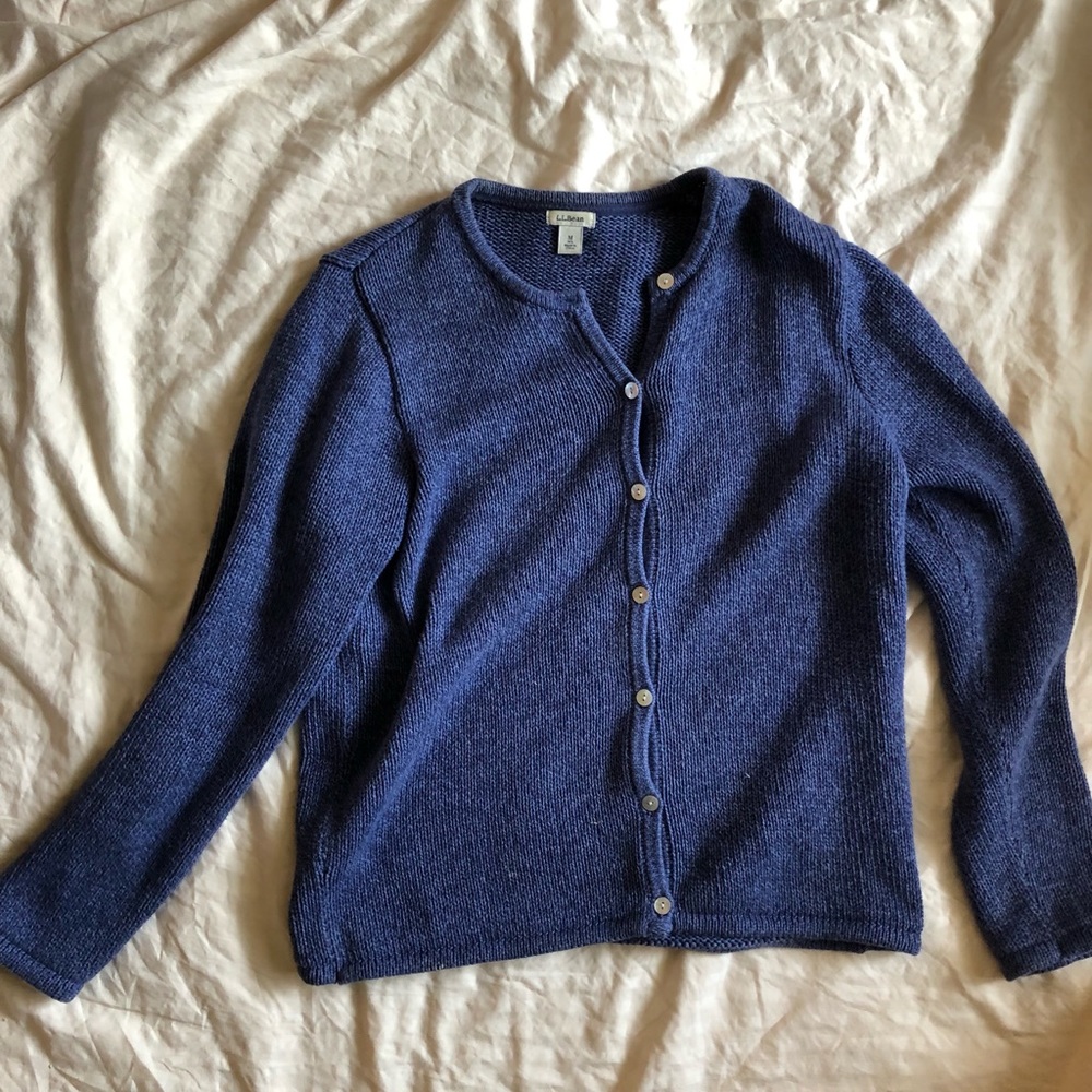 COPY - Vintage LL Bean Marled Blue Cotton Cardigan